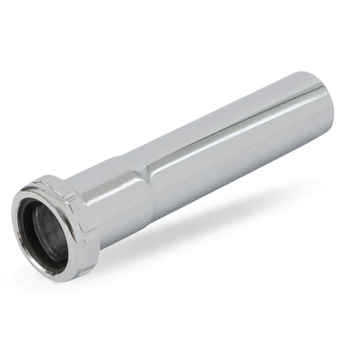 Image of Highcraft 1-1/4” x 12” Slip Joint Extension Tube Chrome Plated Brass Extension Tube 17-Gauge for Bathroom Sink Tubular Drain Applications, Includes Nut and Washer