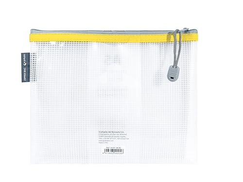 Grafoplás Tasche mit Reißverschluss aus EVA A5, aus transparentem EVA-Schaum, gelber Reißverschluss, perfekt für den Transport und Schutz aller Arten von Gegenständen, Dokumenten oder Kosmetika
