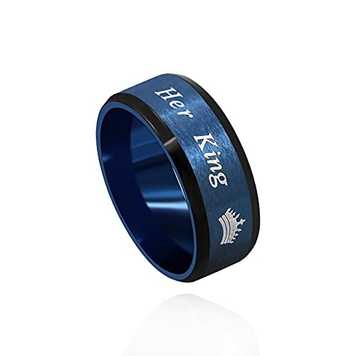 Image of Fashion 2-Tones Her King Ring, Black Blue, Matching Couples Wedding Band Engagement, Lovers Valentines Jewelry Gifts Y1314-2D (size 7)
