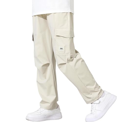 Rolanko Boys Quick Dry Cargo Pants, Lightweight Elastic Waist Kids Girls Trousers with Pockets for Sports Outdoor