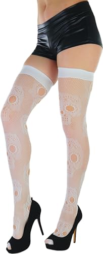 Image of ToBeInStyle Women's Sugar Skull Dia de los Muertos La Catrina Skeleton Bones Tights & Thigh High Stockings