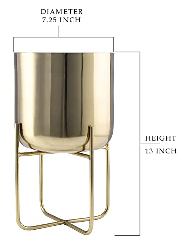 Serene Spaces Living Gold Planter with Metal Stand #TOP12