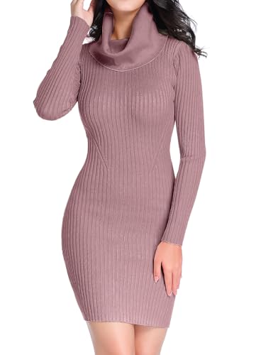 Image of v28 Sweater Dress for Women Ribbed Knit Fitted midi Sexy Fall Winter Bodycon Cowl Neck Dresses