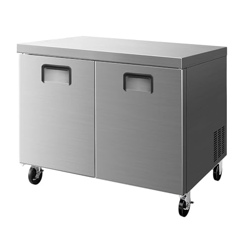 Image of 48 inch Worktop Refrigerator, 13 Cu.Ft Under Counter Fridge | Stainless Steel 2-Door Refrigerated Prep Station with Fan Cooling, Ideal for Restaurant, Bar and Kitchen Food Preparation