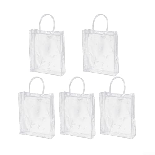 Image of 5PCS Clear PVC Tote Bags with Handles and Button Closures, Reusable Transparent Plastic Bags for Shopping and Packaging (35x30x12cm)