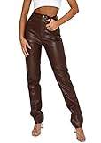 shownicer Damen Leder Hose Imitat Push Up Classic Skinny Coated Denim Biker Pants C Dunkelbraun M