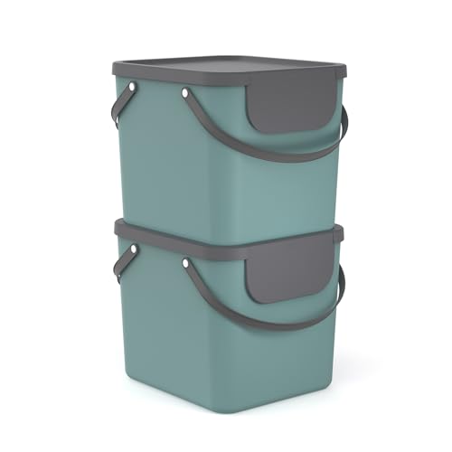 Rotho Albula 2er-Set Mülltrennungssystem 40l für die Küche, Kunststoff (PP) BPA-frei