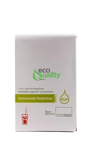 EcoQuality Oxo-Biodegradable Clear Disposable Drinking Straws 7.75 inch Compostable Jumbo Drinking Straw Individually Wrapped - Soda, Milkshake, Smoothie, Plastic Alternative, Eco-Friendly (10 BOXES)