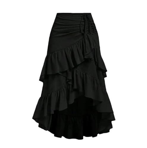 Women's Ruffle High Low Hem Midi Skirt High Waist Wrap