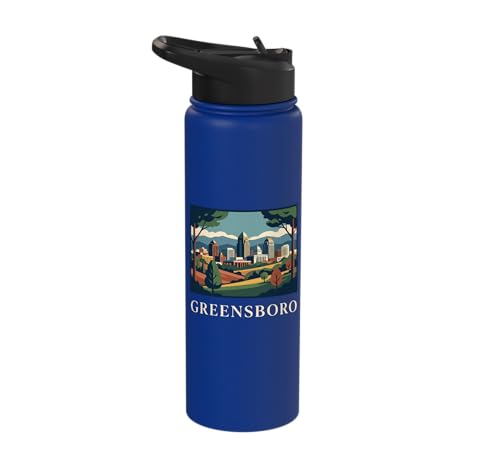 Greensboro North Carolina Retro Vintage Skyline Landscape Stainless Steel Insulated