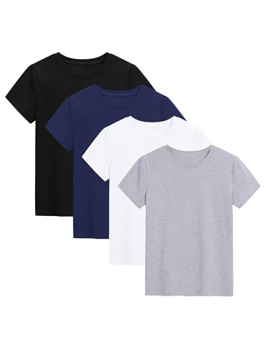 KEREDA 4 Pack Girls Short Sleeve Shirts Cotton T-Shirts Summer Basic Tees Tops Clothes for Kids
