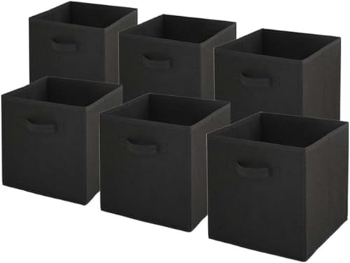 Cube de Rangement, Boite Rangement Pliables, Paniers et Boîtes de rangement, Caisses avec poignée, Caisse pour Linge, Jouets, Vêtement, lot de 6 (Noir,...