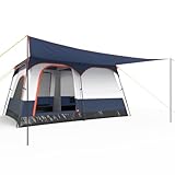 Tangkula 6/8/10-Person Camping Tent with Porch, Large Family Cabin Tent with 2 Rooms, 2 Doors, 2 Mesh Windows, Removable Rainfly, Carrying Bag, Double Layer Tents for Camping (Blue,6-8 Person)
