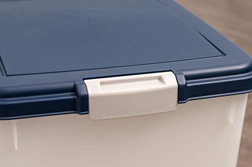 Iris Usa 50 Lbs / 69 Qt Weatherpro Airtight Pet Food Storage Container With Attachable Casters, For Dog Cat Bird And Other Pet Food Storage Bin, Keep Pests Out, Easy Mobility, Bpa Free, Navy/Pearl #TOP2