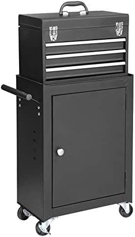 GSTANDARD APTB202B Torin Rolling Garage Tool Cabinet: Detachable 3 Drawer Tool Chest with Large Storage Cabinet and Adjustable Shelf, Black