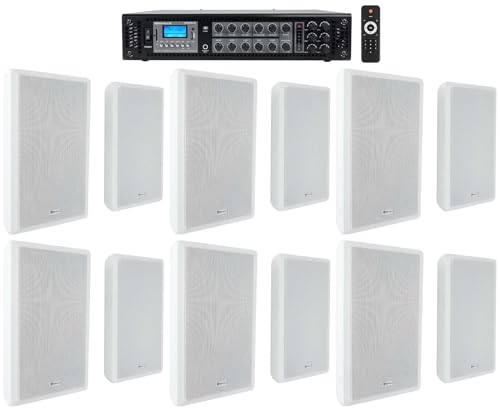 Rockville Bundle RCS180-6 180 Watt 6 Zone 70v Commercial/Amp/Bluetooth Bundle with (6) Pair RockSlim 70W White 5.25