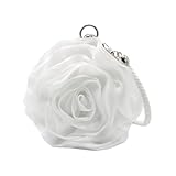 DEBIMY Rose Shaped Evening Bag Soft Satin Clutch Purse Floral Wristlet Handbag for Women Wedding Party Purse White