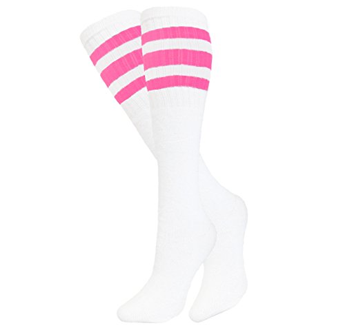 TUBE SOCKS (22" LONG) 8-PAIRS WHITE WITH 3 PINK STRIPES2