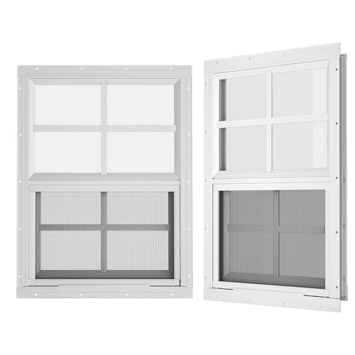 WRISIN 2 Pack Shed Windows 18" W x 23" H Flush Mount, White Household Windows for Playhouses, Barns, Chicken Coop