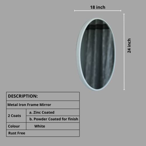 Image of Quality Glass Metal Frame Oval Wall Mirror Royal Mirror Home Decorative Mirror Modern Mirror Living Room Mirror Wall Mirror Bathroom Mirror Size 18x24 inches Color White MF 44