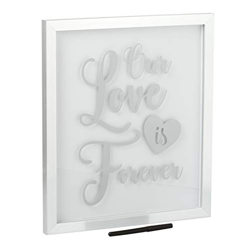 Image of Kate & Milo Our Love Is Forever Wedding Signature Frame, Keepsake Guest Book Alternative with Pen, Silver Display Frame for Wedding Wishes and Home Decor