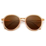 SOJOS Trendy Designer Hexagon Round Sunglasses for Women Fashion Big Shades Geometric Women Sunglasses SJ2181, Light Brown Frame/Brown Lens