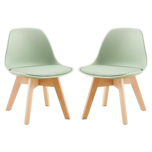 EGGREE 2er Set Kinderstühle mit Holzbenen, für Kinder, Sitzhöhe 33 cm, Stabile Kinderstühle mit Rückenlehne,Sitzgruppe Kindertisch,42 * 39 * 50, grün