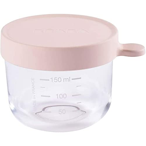 BÉABA, Portion Conservation Repas Bébé/Verre Extra Résistant, Made in France, 100% Hermétique, Résiste à la chaleur et Choc thermique, Congélation, Stérilisation, Graduation, 150 ml, Pink