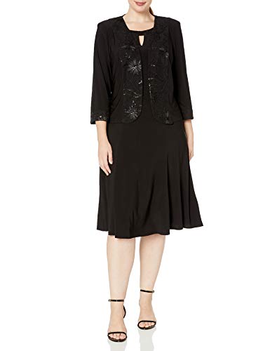 Maya Brooke Women's Plus Size Embellished Sequin Trim Neck Cut Out Jacket Dress