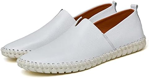 Santimon Men's Leather Espadrille Slip-On Plain Toe Casual Dress Loafer Shoes White 12 US (M) | Image 2