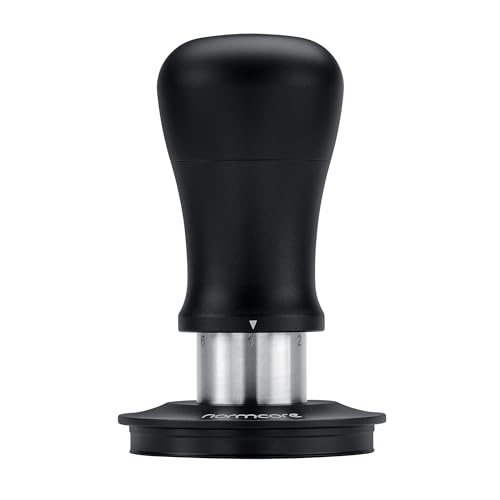 Normcore 58mm Coffee Tamper V5, Spring-loaded Espresso Tamper with Titanium Coating Flat Base, Anodized Aluminum Handle and Silcone Stand, Black