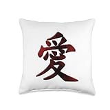 LOVE written in Japanese Kanji Script Symbol Japanese Kanji Script with The Symbol for Love Throw Pillow, 16x16, Multicolor