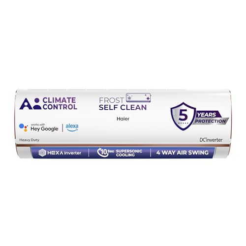 Haier 1.5 Ton 5 Star AI Climate Control Smart Split AC (5460W, Copper, HEXA Inverter, Heavy Duty, 4 Way Swing, Frost Clean, HD Filter, Cools at 60°C, 20 mtr Air Throw- HSU19K-PYAIR5BN-INV, White)