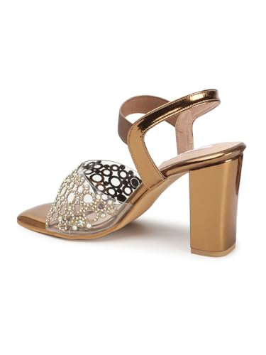 Image of ELLE women's Square Toe Block heel sandal with Ankle-strap