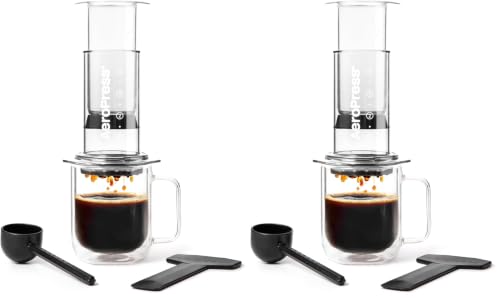 Image of AeroPress Clear Coffee Press - All-in-One French Press, Pour-Over & Espresso Style Manual Brewer, 2 Min Brew for Less Bitterness, More Flavor, Small Portable Coffee Maker, Travel & Camping (Pack of 2)