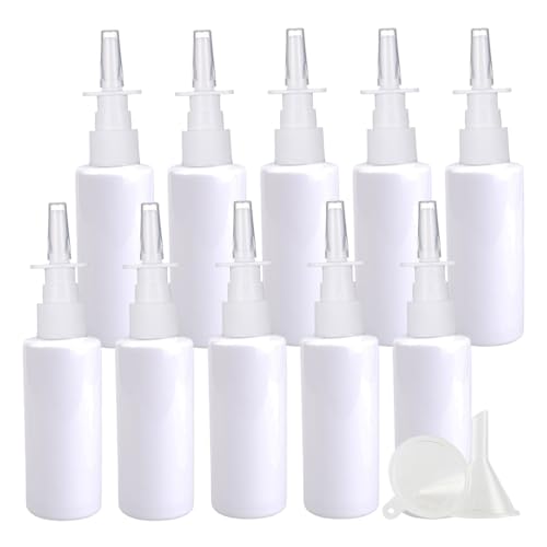 YANCAER 20 Piezas Blanco Recargable Botella de Spray Nasal de 80ml con Boquilla Larga para Aceites, Soluciones Salinas, Higiene, Recargable para líquidos, viajes y envases DIY