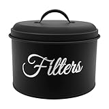 Urnseh Coffee Filter Holder - White Enamel Round Container with Lid for Counter, Rustic Farmhouse Distressed Coffee Bar Decor