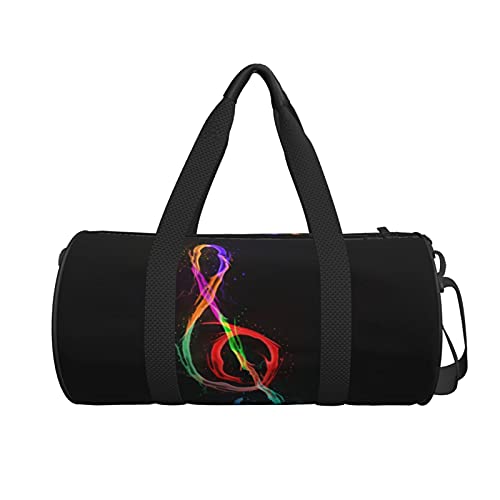 Fredeulva Colorful Music Notes Duffel Bag Canvas Shoulder Round Gym Sports Travel Weekender Bags For Man Women