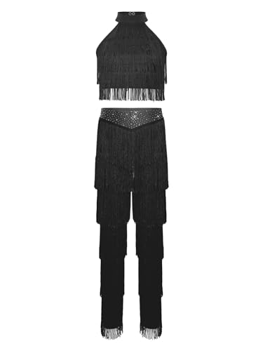Ensemble de danse latino filles haut court pantalon noir de salsa 9-10 ans