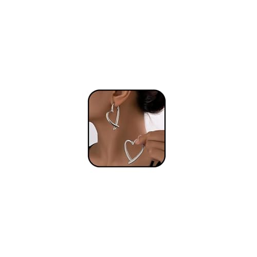 Big Heart Hoop Statement Earrings for Women Large Asymmetrical Love Shaped Drop Dangle Earrings Minimalist