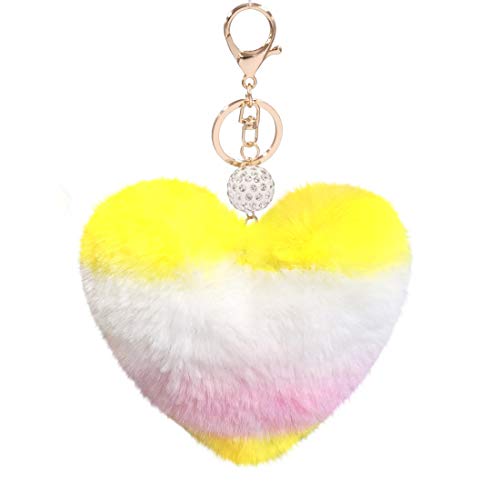 Image of Women's Heart Faux Fur Pom Pom Key Chains Bag Accessory Puffball Keyring Backpack Charms for Girls