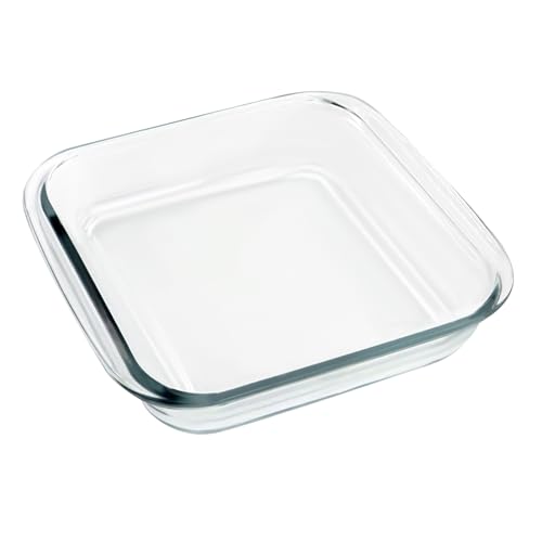 TOKSEO Pirofila in vetro da 1,8 l, forma quadrata per lasagne, trasparente, 21 x 20 x 5 cm, forma tiramisù, teglia da forno in vetro