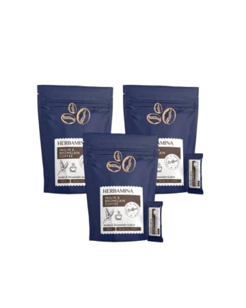 Herbamina Café Instantané avec Inuline et Bromélaïne, 30 Sachets de 3g, Poudre Soluble pour Boisson Chaude, Pack de 90g, Format Pratique Bureau et Maison 3x30g