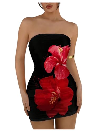 RoseSeek Women's Summer Floral Mini Strapless Dresses Going Out Sleeveless