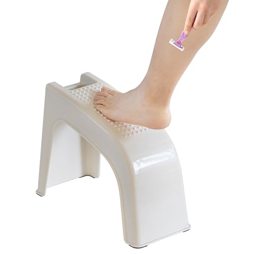 Image of Basicwise Shower Footrest, White Bath Foot Stool for Shaving Legs, Non-Slip Sturdy Pedicure Footrest, Spa Footrest Shaving Stool, Shower Foot Procedures Stool with Storage