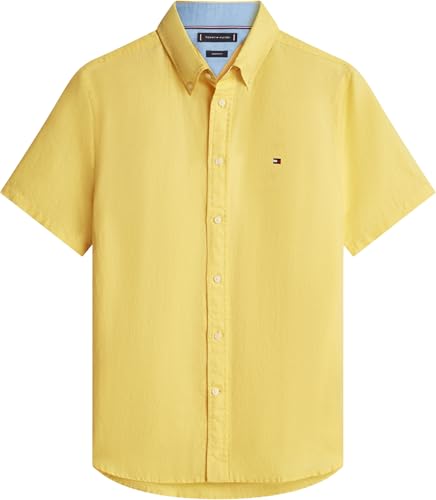 Tommy Hilfiger Herren Hemd Linen Blend Solid Kurzarm, Gelb (Citronella), L 5