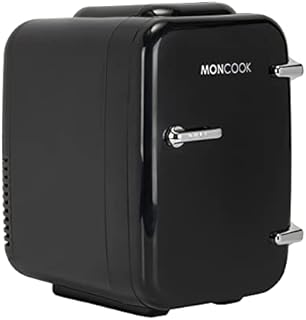 MONCOOK Mini Fridge For Bedrooms - Portable & Quiet Mini Fridges For Skin Care, Beverages - Birthday Gift For Her and Him - Thermoelectric Cooler and Warmer Retro Small Fridge - 4L - Full Black