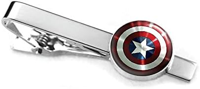 SharedImagination Captain America Cufflinks, The Avengers Jewelry, Shield Tie Clip, Superhero Wedding Party and Groomsmen Gift Geek