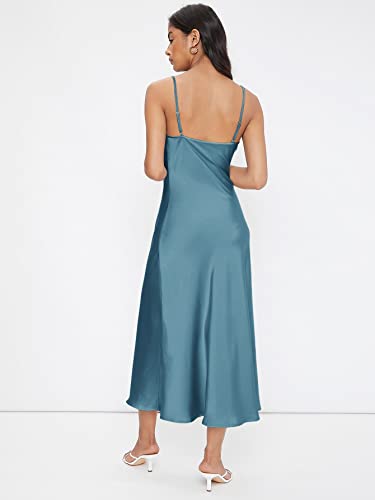 Image of Floerns Women's Spaghetti Strap Cowl Neck Long Slip Satin Silk Midi Dress
