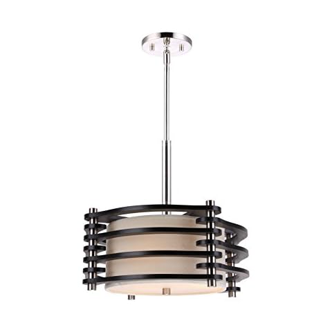 Woodbridge Lighting 16020STN-WSA3EP 16020STN Steps 3-Light Wood and Fabric Shade Pendant, Nickel, Espresso Cover